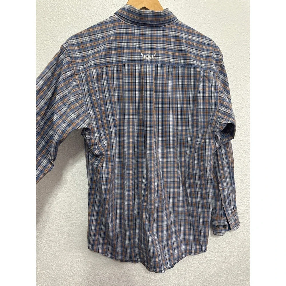 Ariat Relentless Mens Medium Plaid Button Down Shirt Blue Stretch L/S - Picture 6 of 10